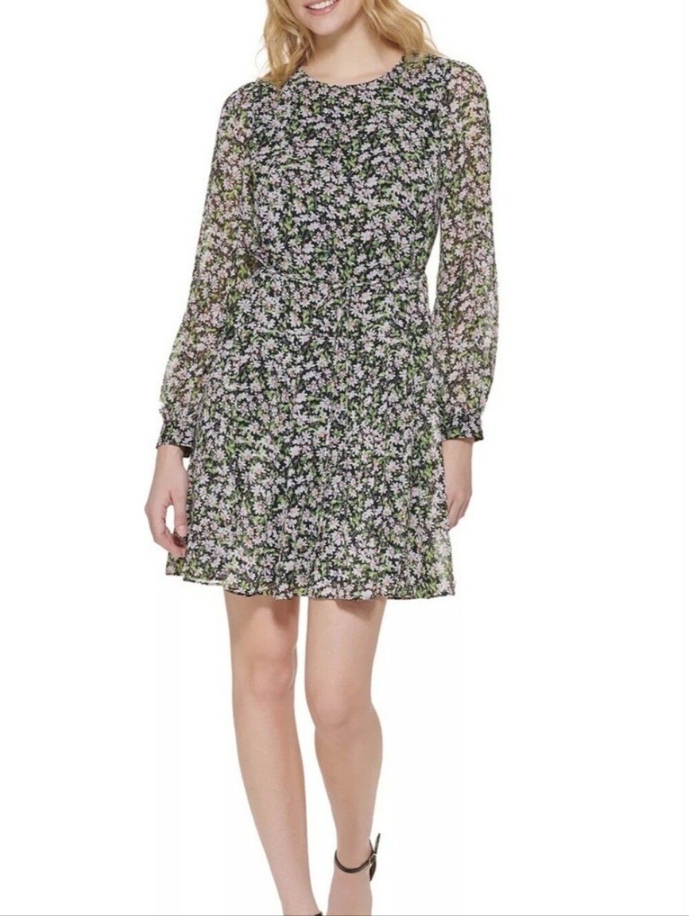 Tommy Hilfiger Black Floral Long-Sleeve A-Line Dress